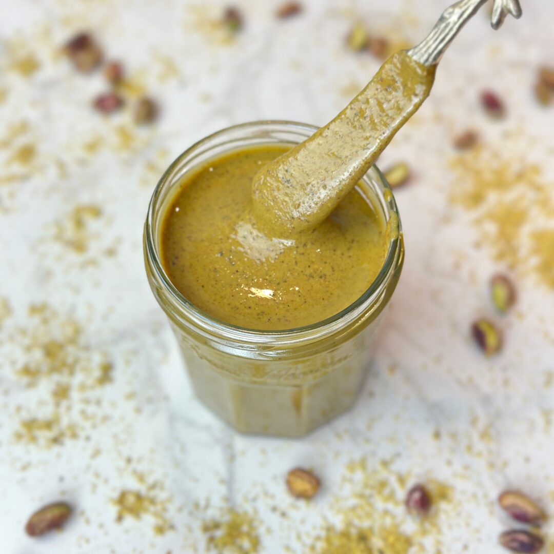 homemade pistachio paste in a glass jars